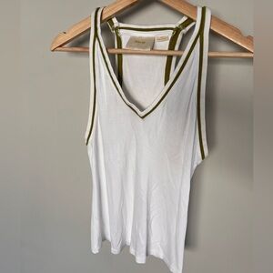 Anthropologie Maeve Cottagecore White Tank‎ Top with Green Accents size small